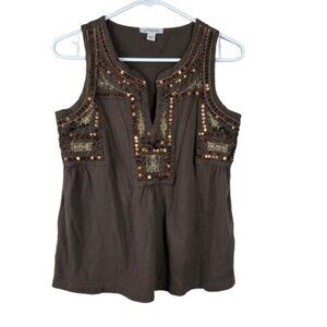 Boston Proper Brown Beaded and Sequined Tank Size XS Boho Heritagewear